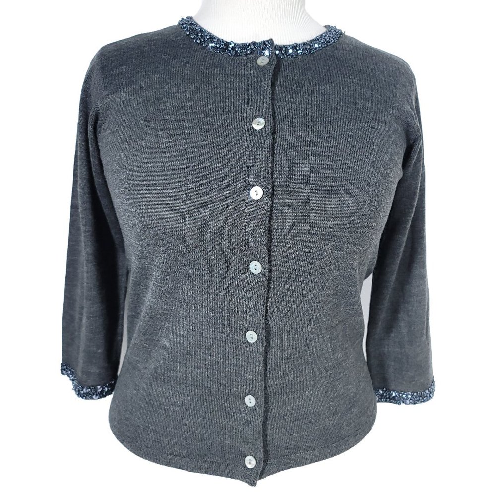 Blushe by Spiegel Embellished 3/4 Sleeve Cardigan Sweater sz M
